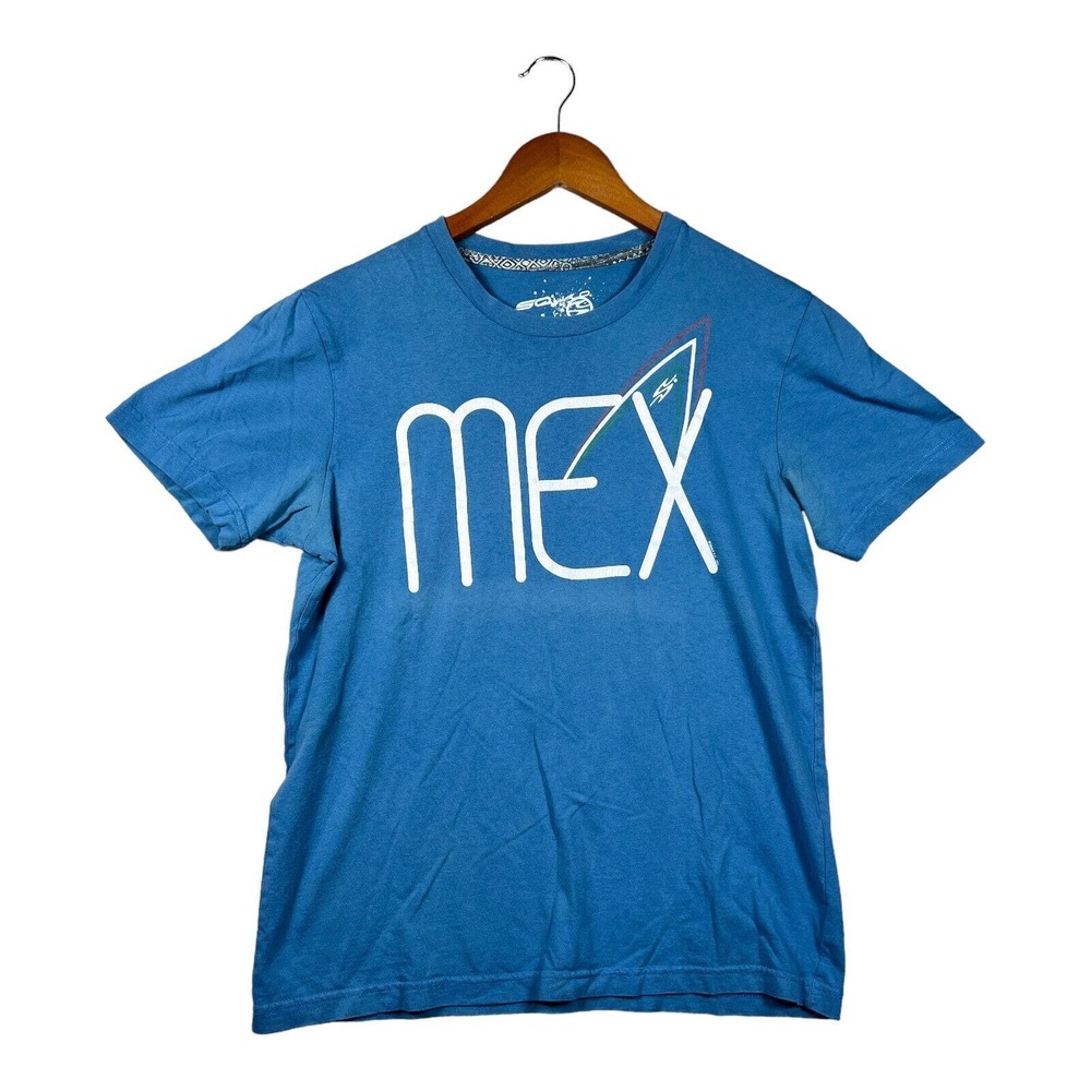 Rare Vintage SQUALO Mex 1996 Graphic T Shirt 90s Mexico Surfing Blue Men's sz M
